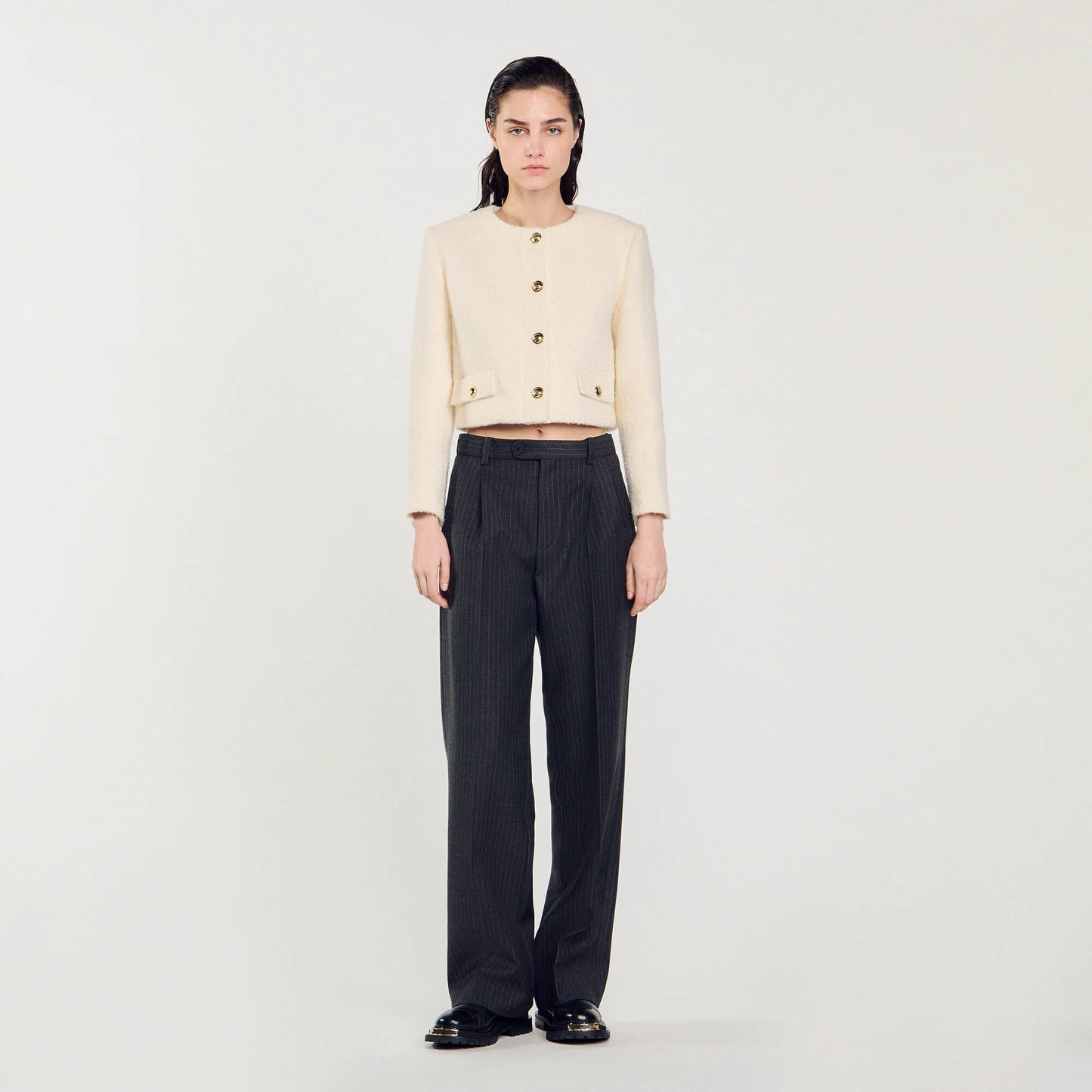 Cropped Bouclé Wool Jacket white