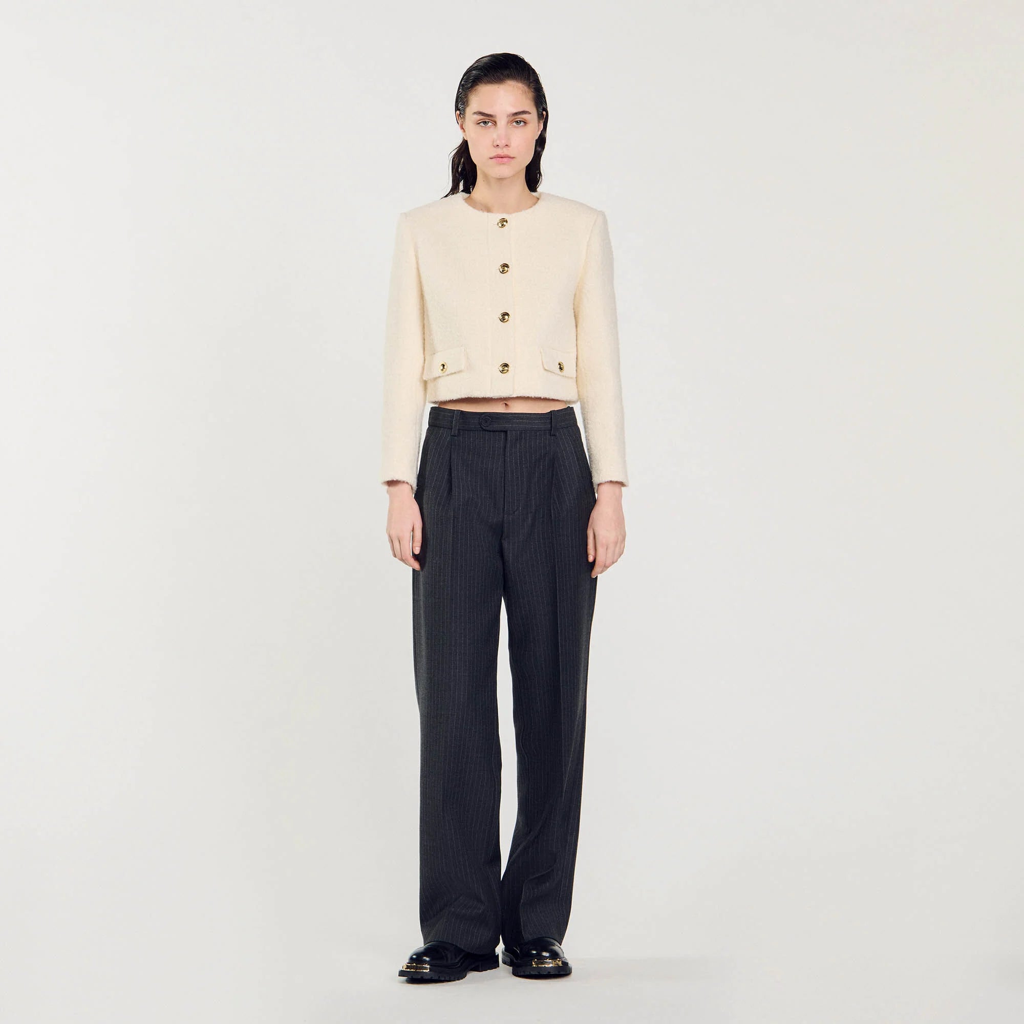 Cropped Bouclé Wool Jacket white