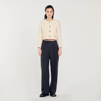 Cropped Bouclé Wool Jacket white