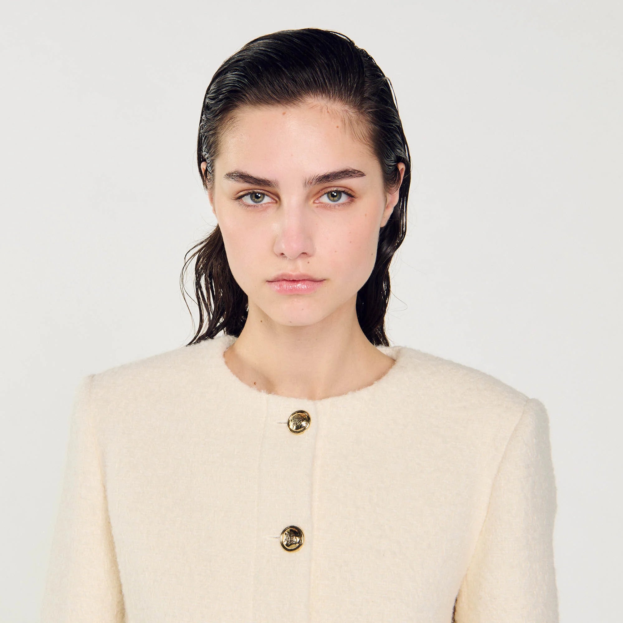 Cropped Bouclé Wool Jacket white