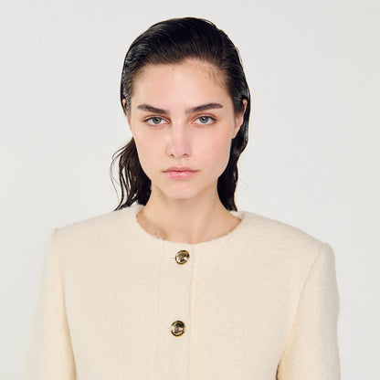 Cropped Bouclé Wool Jacket white