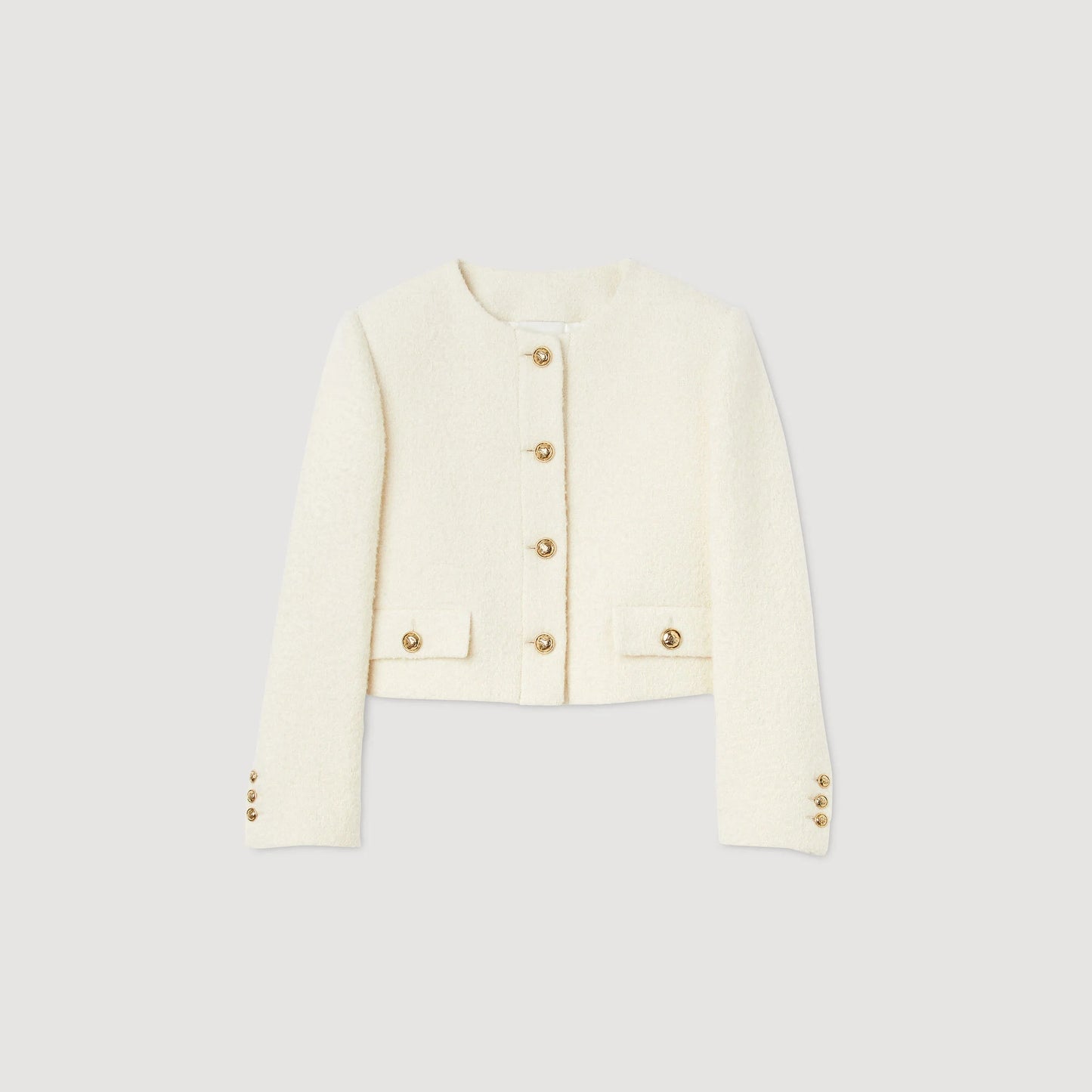 Cropped Bouclé Wool Jacket white