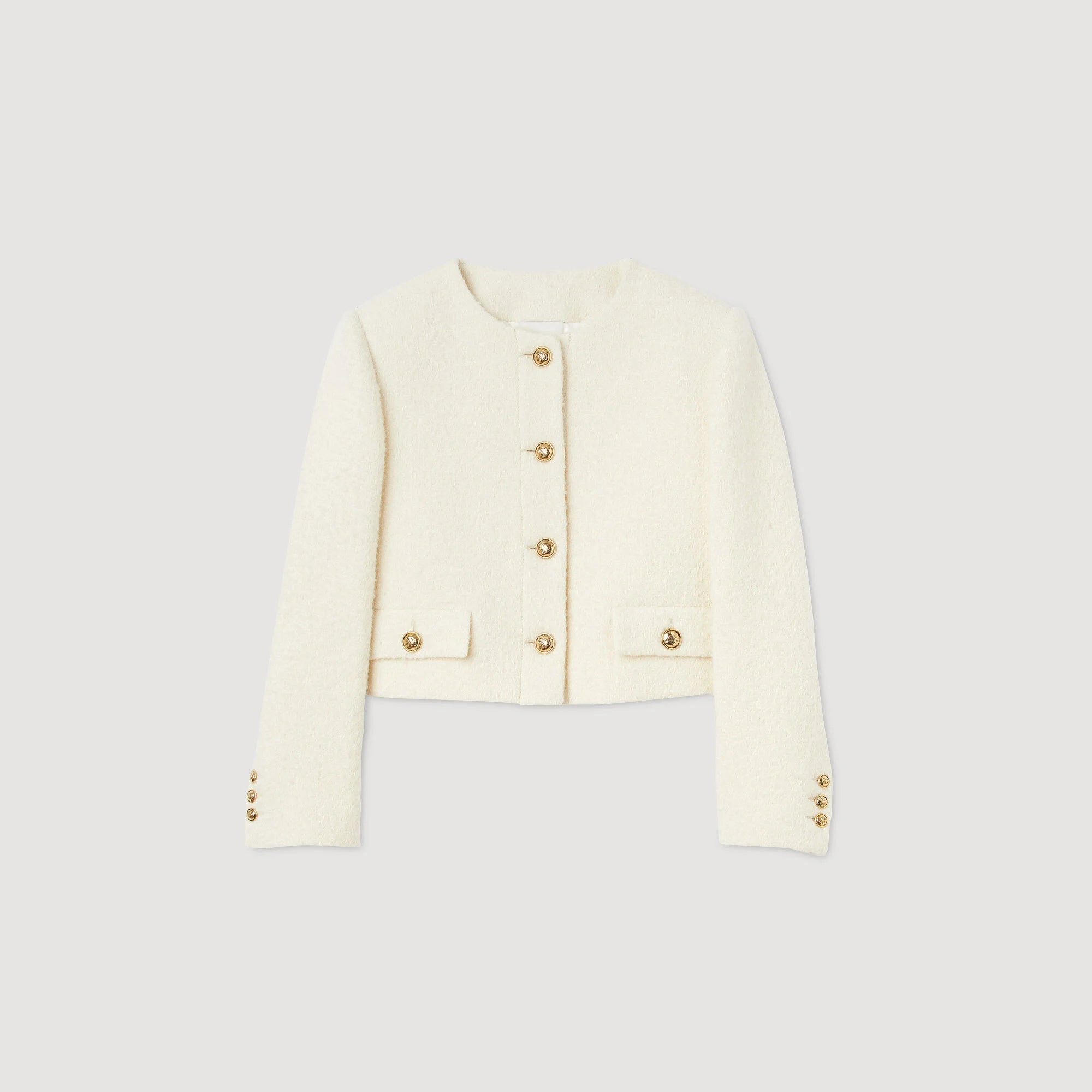 Cropped Bouclé Wool Jacket white