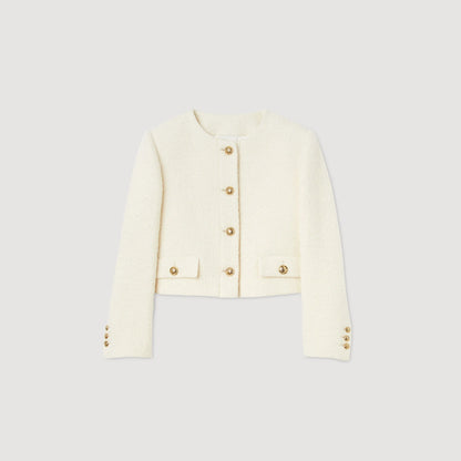 Cropped Bouclé Wool Jacket white