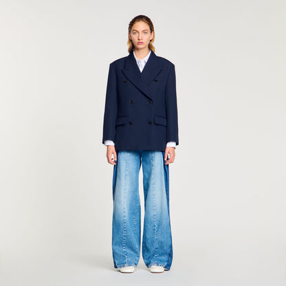 Wool Blend Suit Jacket Navy Blue