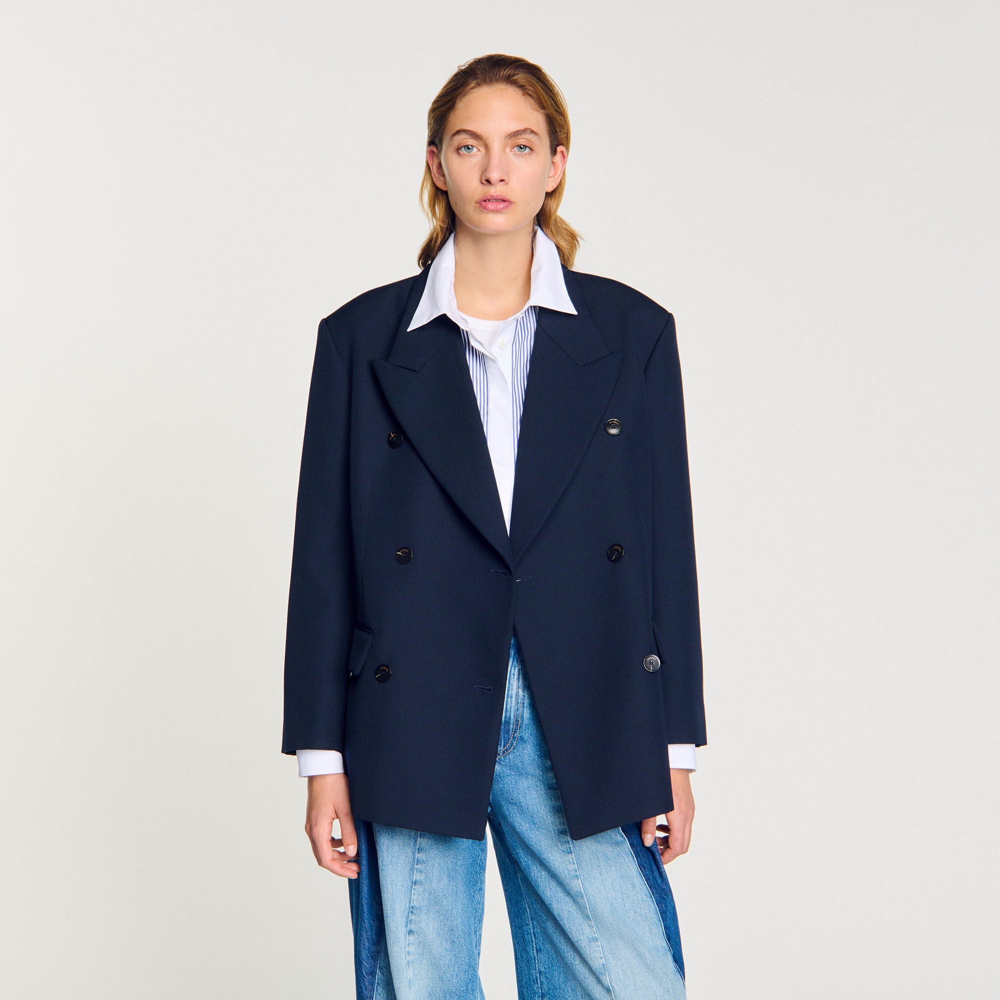 Wool Blend Suit Jacket Navy Blue