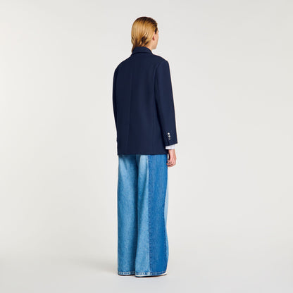 Wool Blend Suit Jacket Navy Blue