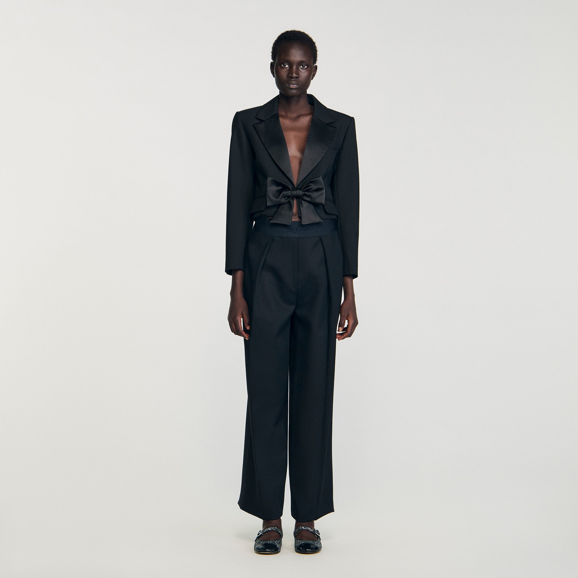 Altesse Short Satin Bow Jacket Black