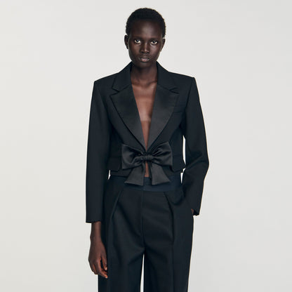Altesse Short Satin Bow Jacket Black