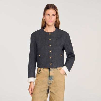 Tours Rhinestone Tailored Jacket Grey / Brown