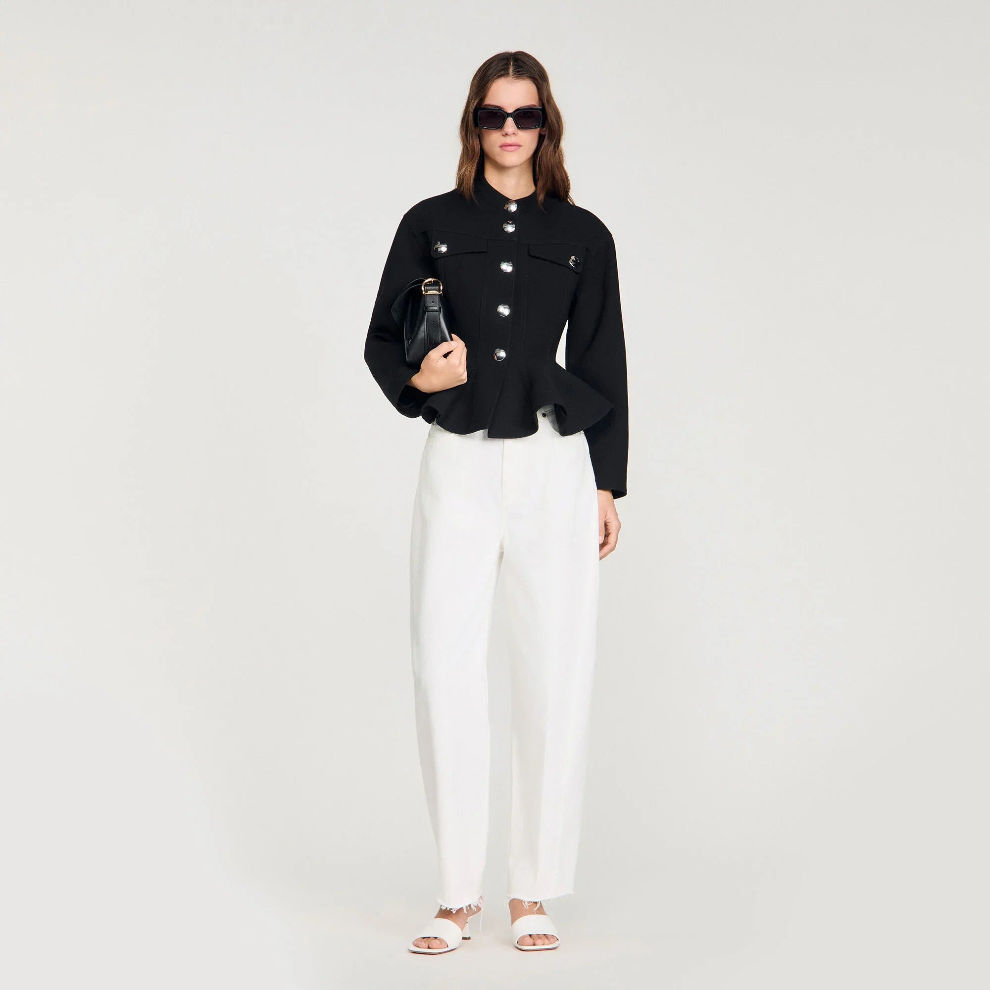 Julie Cropped Ruffled Peplum Jacket Black
