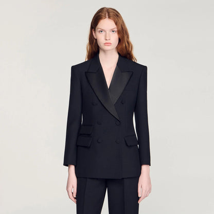Moncea Tuxedo Jacket With Satin Collar Black