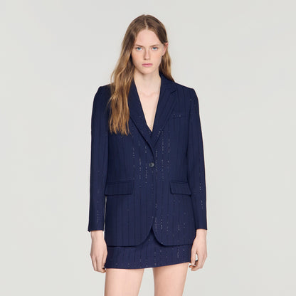 Opera Striped Sequinned Suit Jacket Dark Navy