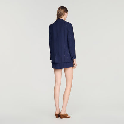 Opera Striped Sequinned Suit Jacket Dark Navy