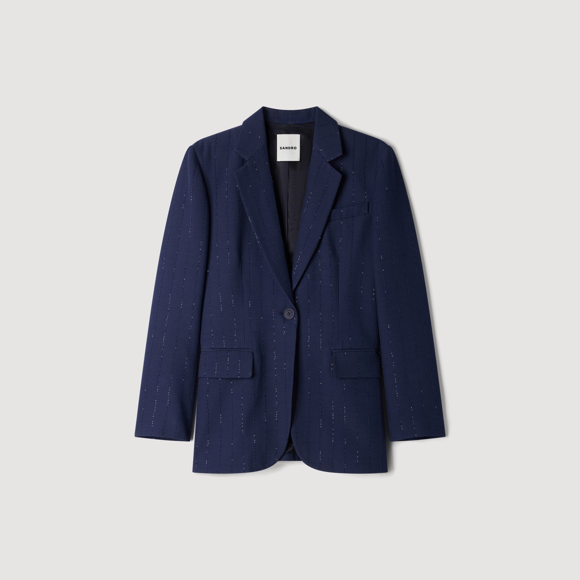 Opera Striped Sequinned Suit Jacket Dark Navy
