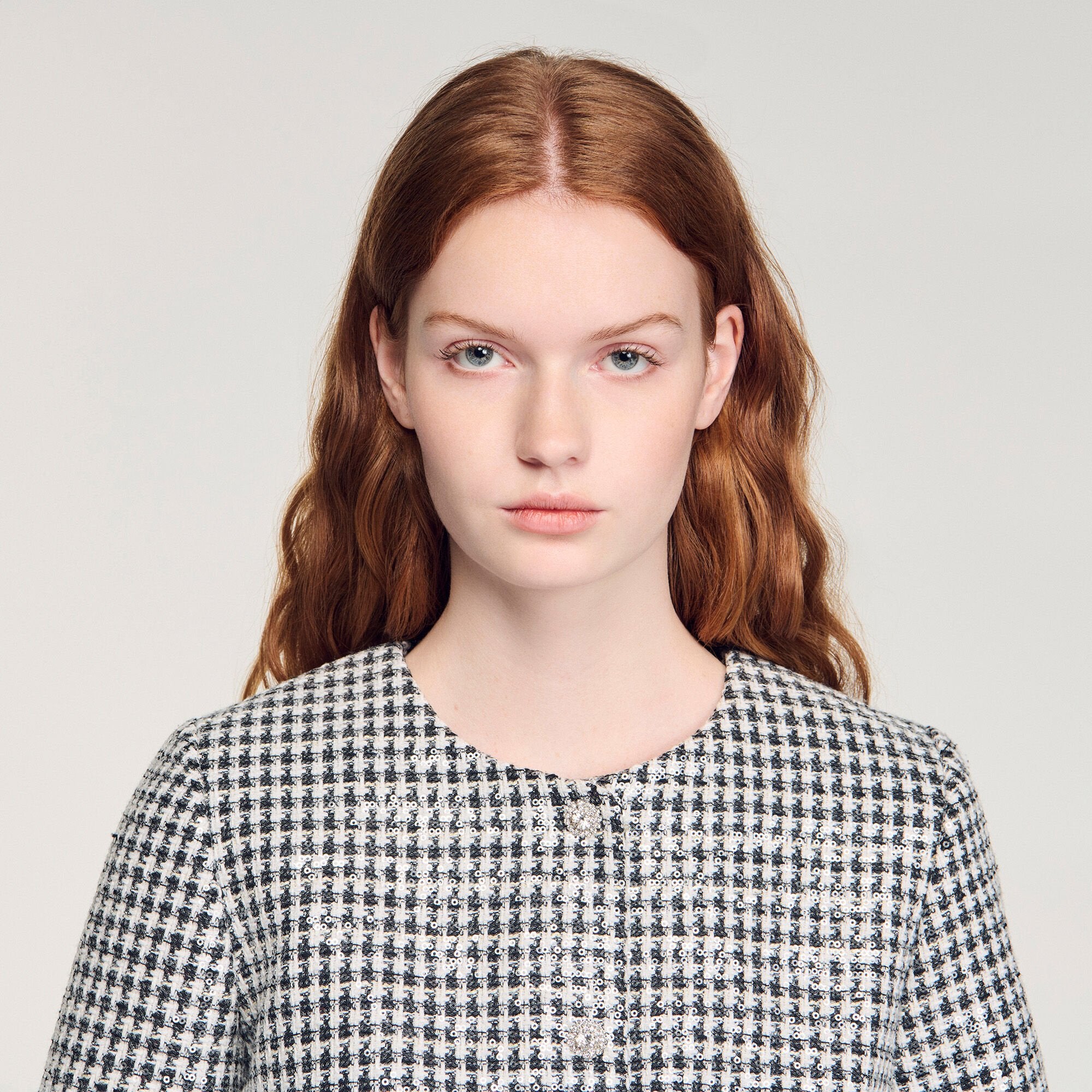 Flo Cropped Houndstooth Tweed Jacket Black / White
