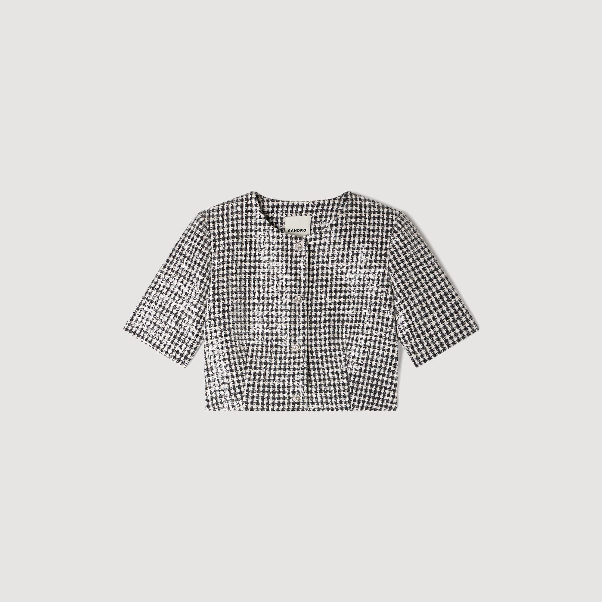 Flo Cropped Houndstooth Tweed Jacket Black / White