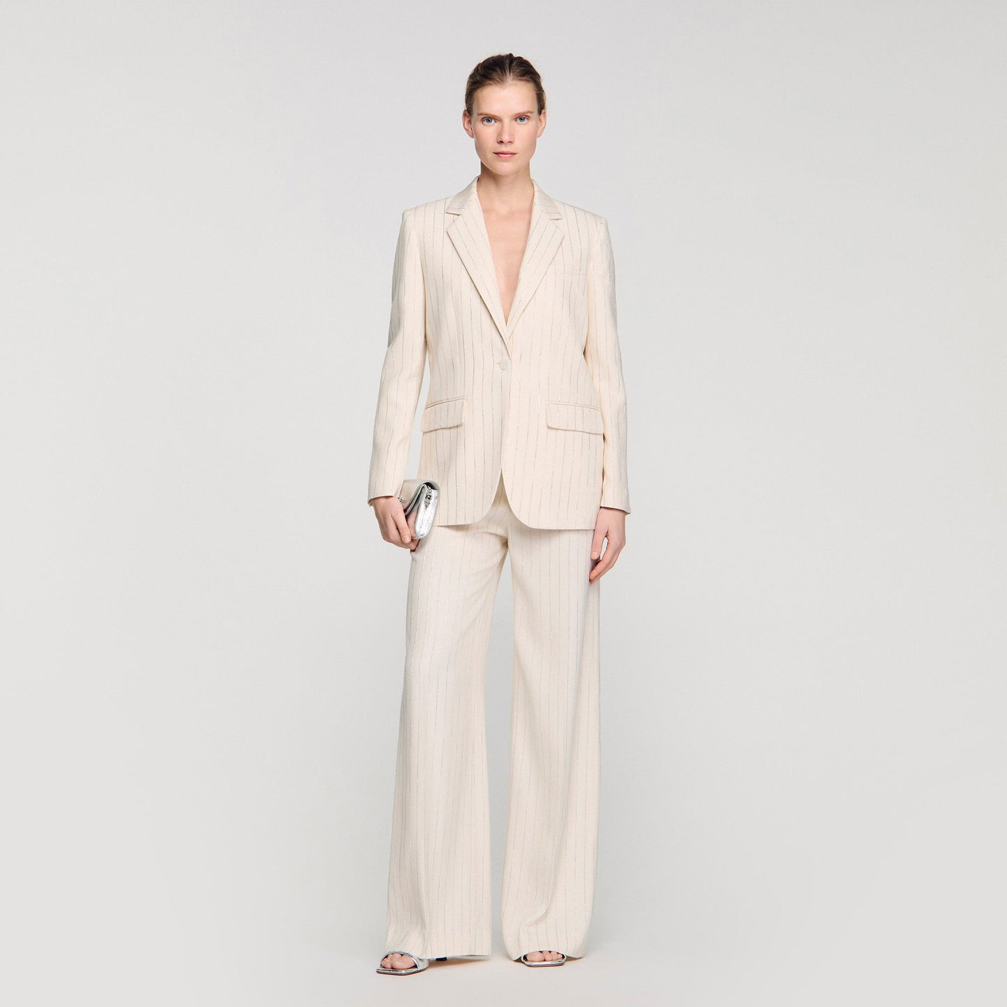 Birkin Striped Tailored Jacket Ecru / Silver