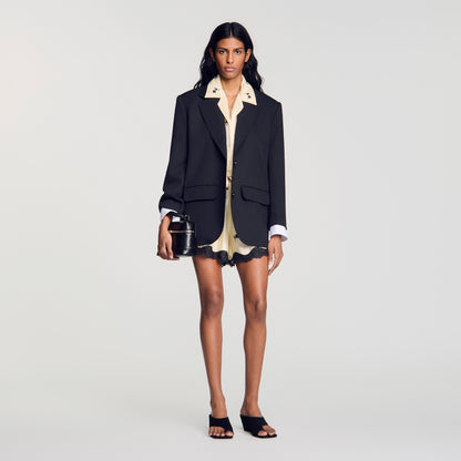 Basilencia Mixed-Material Satin Jacket Black