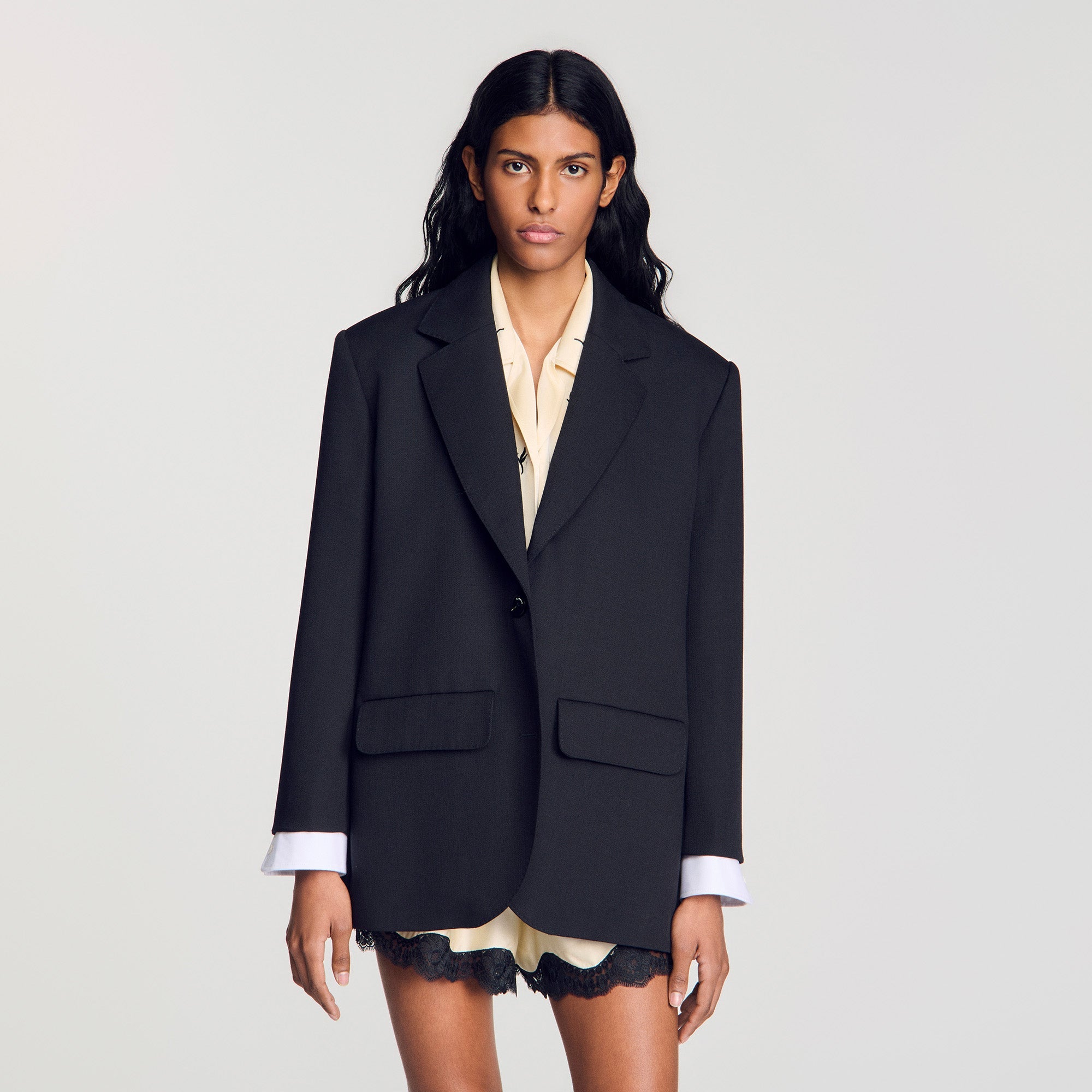Basilencia Mixed-Material Satin Jacket Black