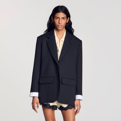 Basilencia Mixed-Material Satin Jacket Black