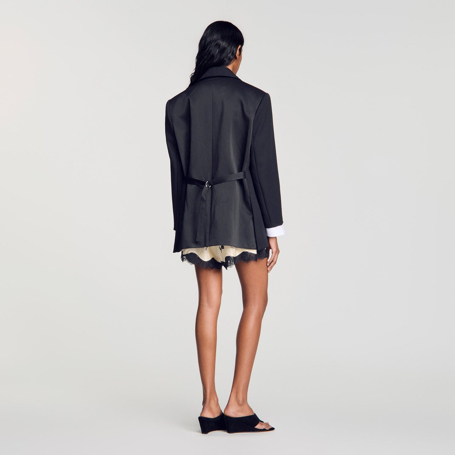 Basilencia Mixed-Material Satin Jacket Black