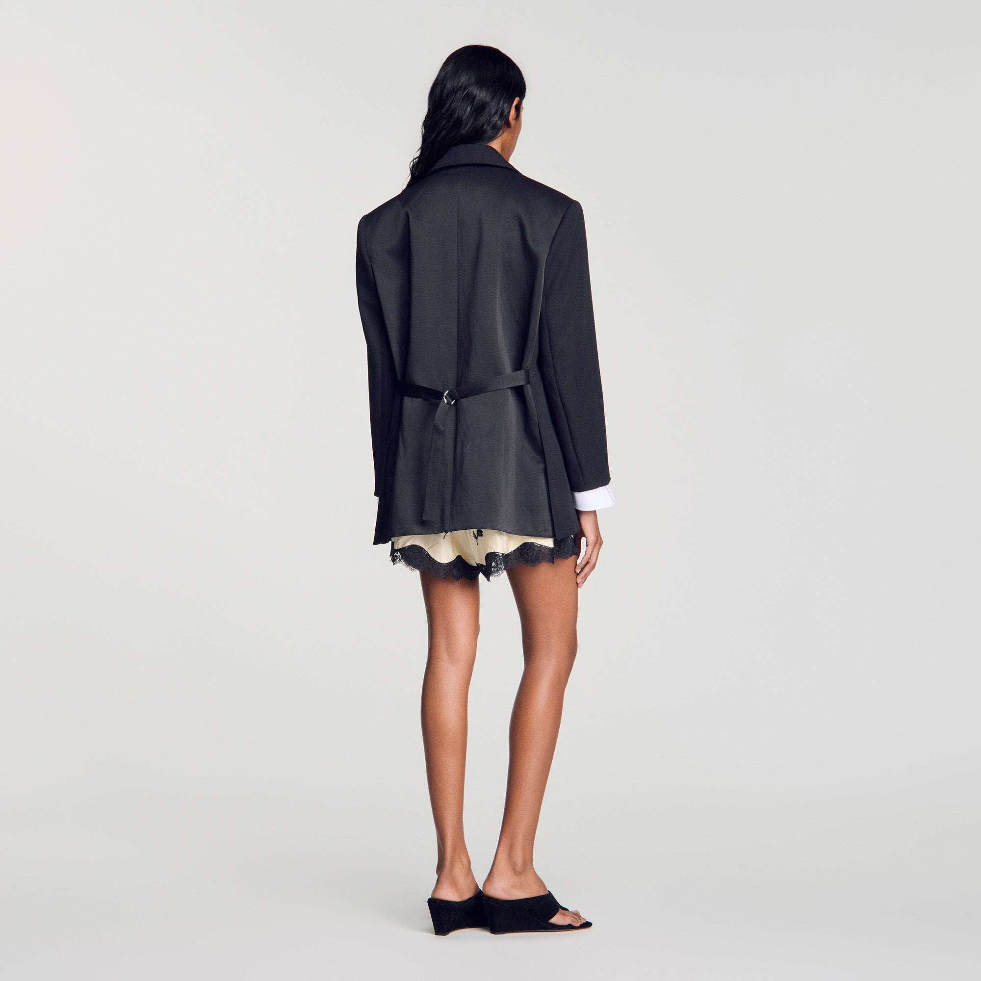 Basilencia Mixed-Material Satin Jacket Black