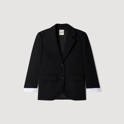 Basilencia Mixed-Material Satin Jacket Black