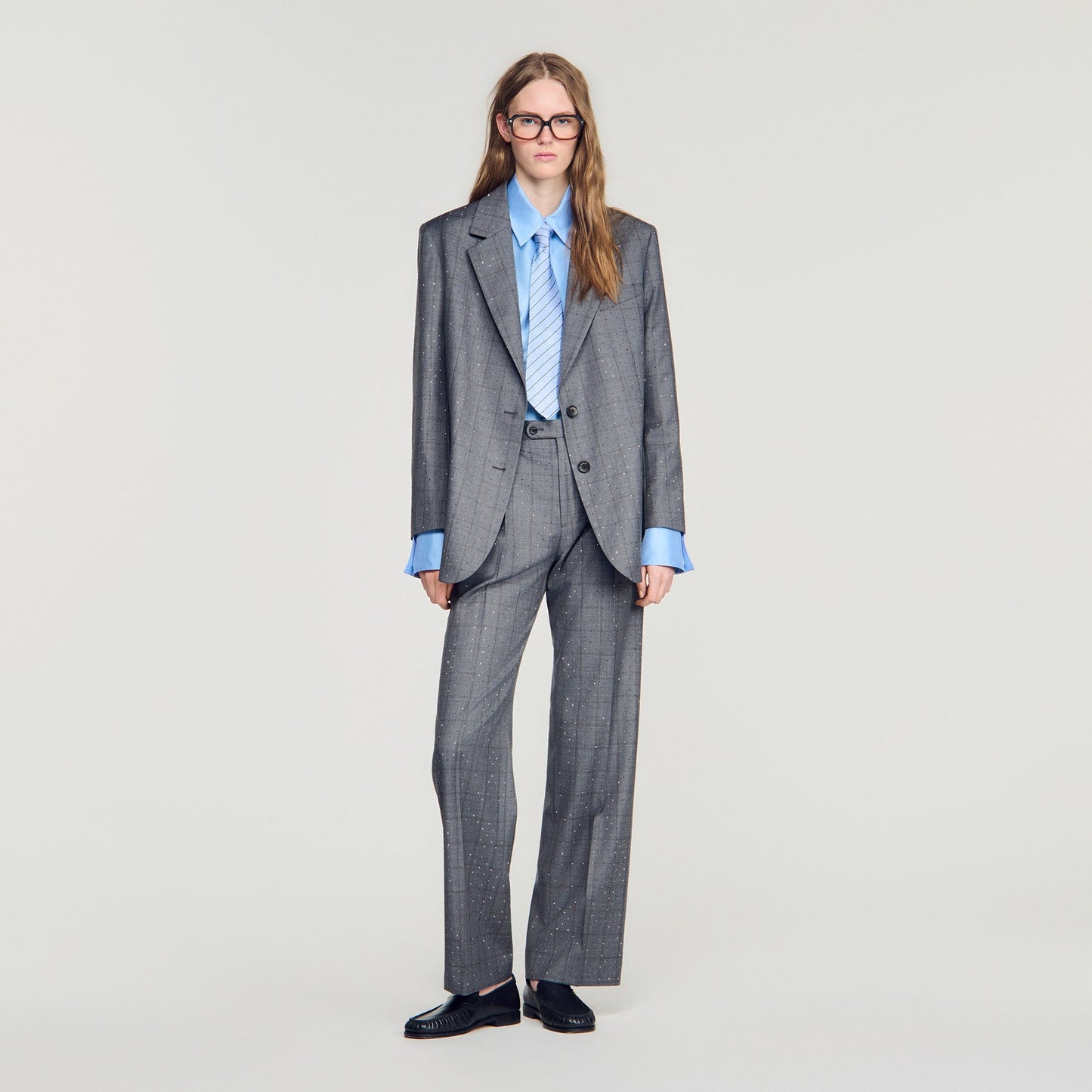 Mireille Checked Wool Jacket Dark Grey