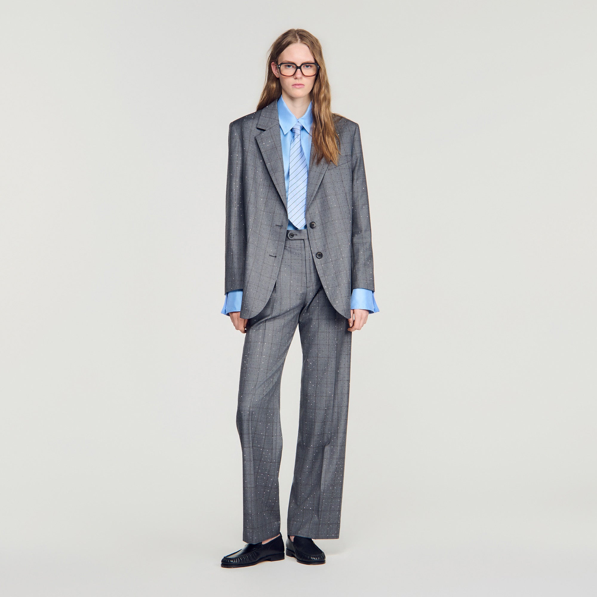 Mireille Checked Wool Jacket Dark Grey