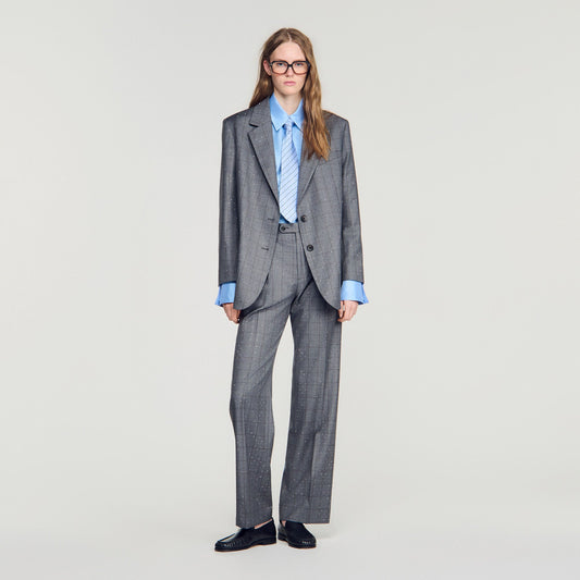 Mireille Checked Wool Jacket Dark Grey