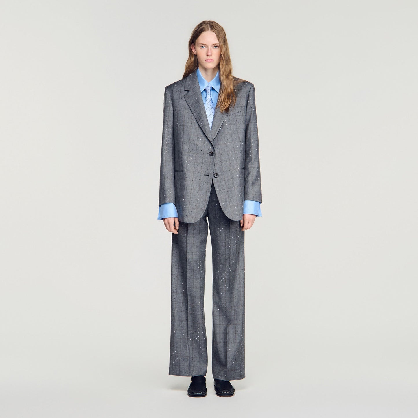 Mireille Checked Wool Jacket Dark Grey
