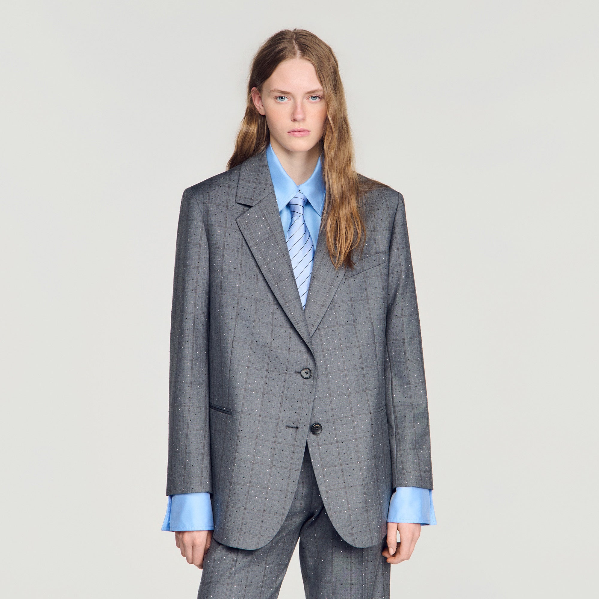 Mireille Checked Wool Jacket Dark Grey