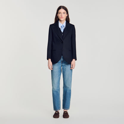 Arancella Striped Suit Jacket Navy Blue