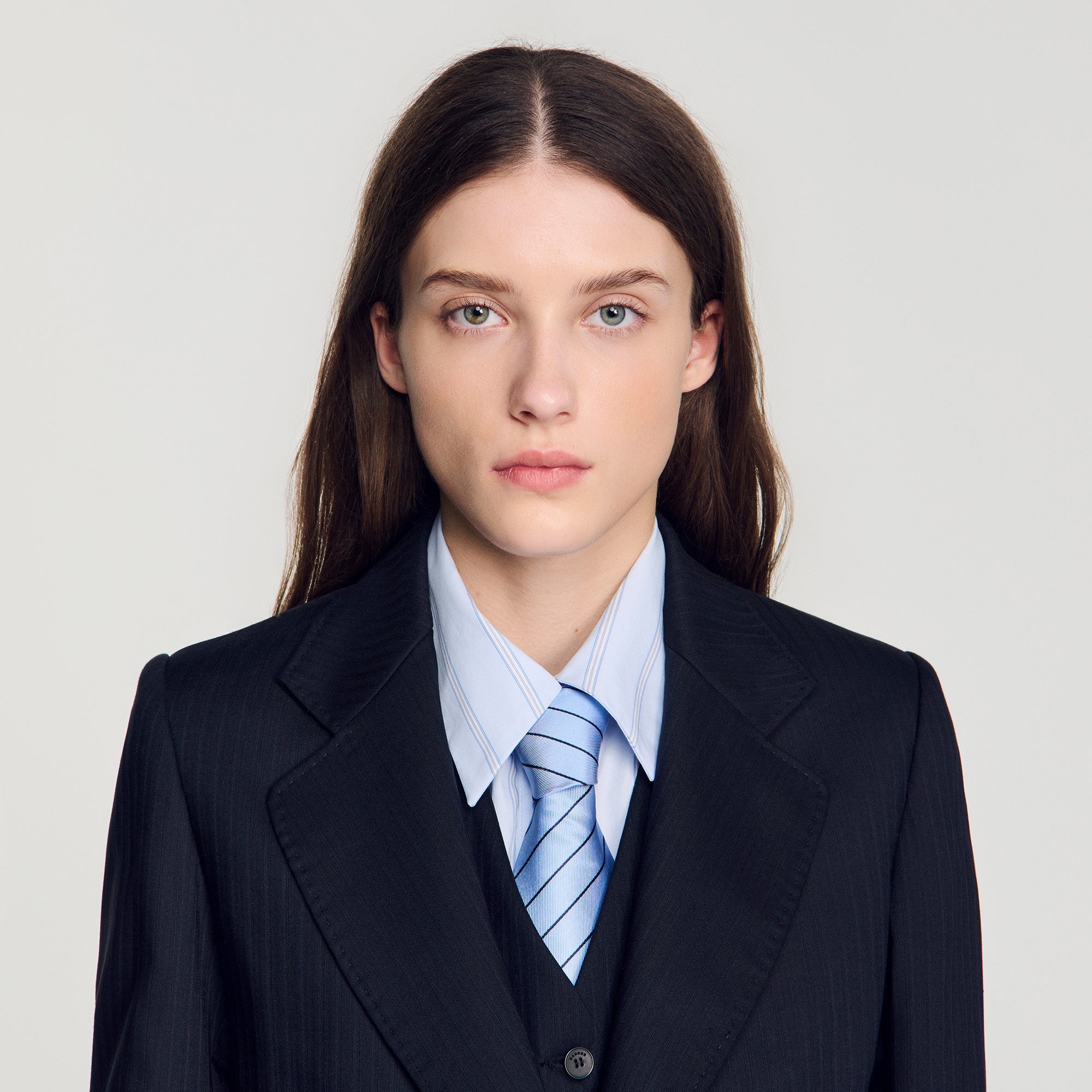 Arancella Striped Suit Jacket Navy Blue