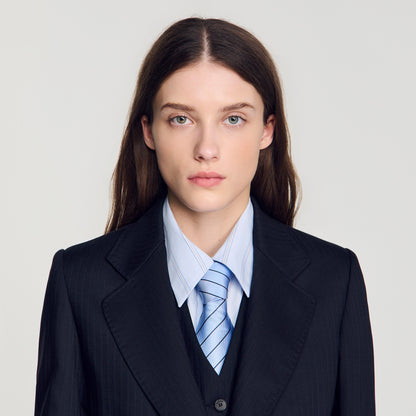 Arancella Striped Suit Jacket Navy Blue