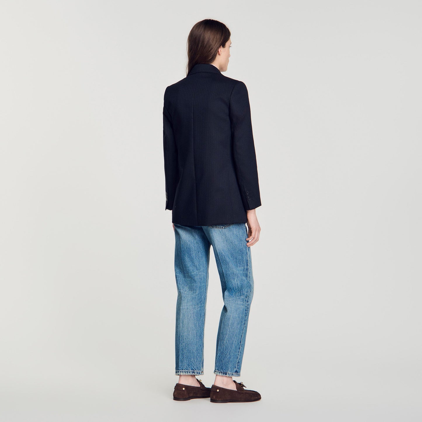 Arancella Striped Suit Jacket Navy Blue