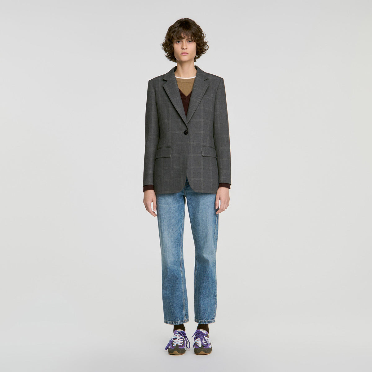 Saveria Check tailored jacket Grey