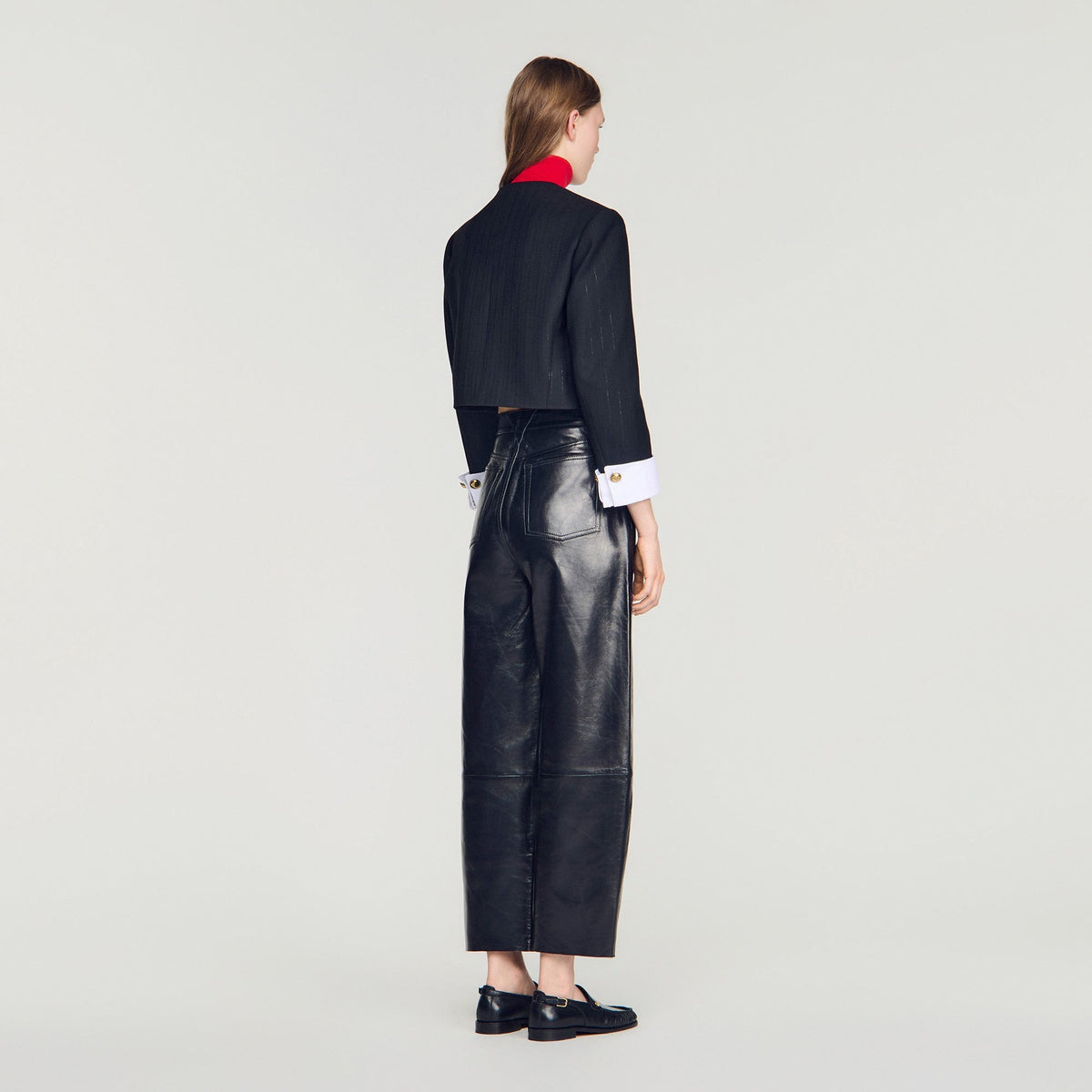 Savannah Cropped Striped Wool Jacket Black