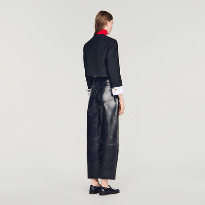 Savannah Cropped Striped Wool Jacket Black