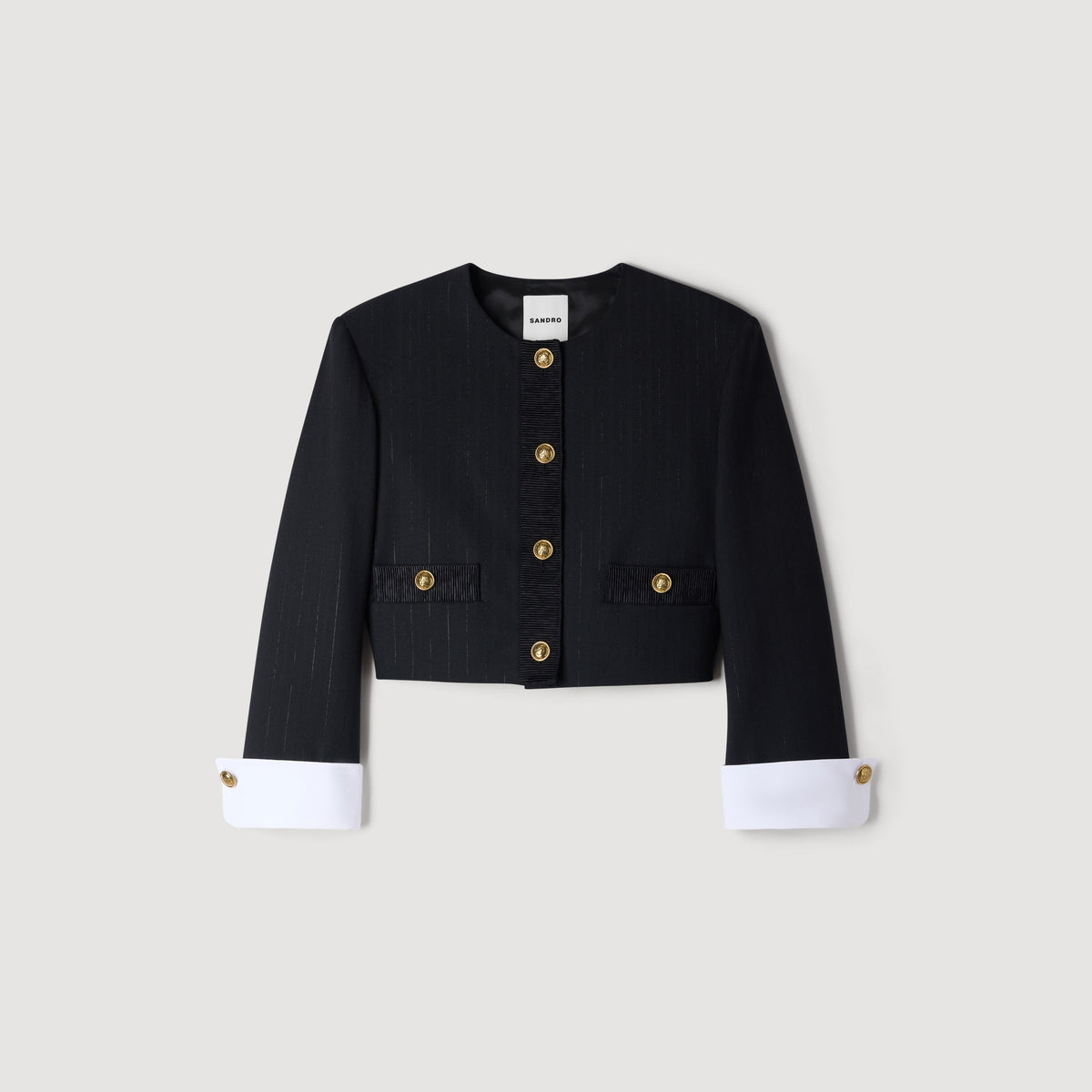 Savannah Cropped Striped Wool Jacket Black