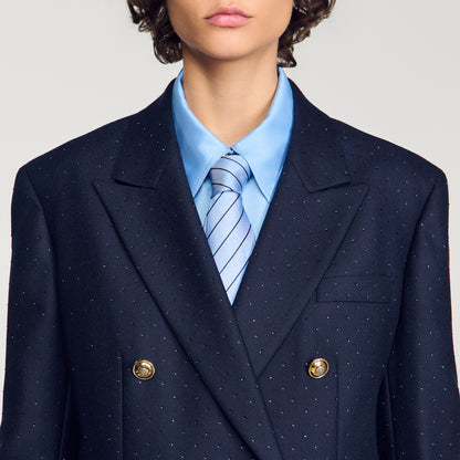 Flore Rhinestone wool suit jacket Navy Blue