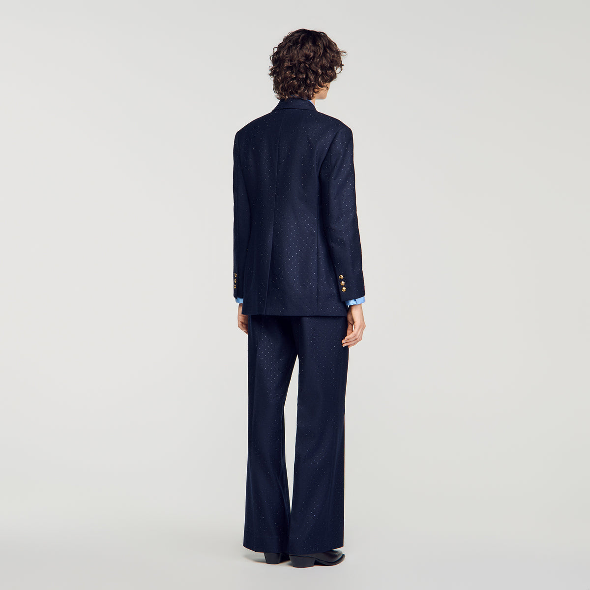 Flore Rhinestone wool suit jacket Navy Blue