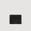 New Zipper Reconstituted Leather Card Holder Black