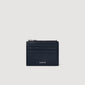 New Zipper Grained Leather Zip Card Holder Navy Blue