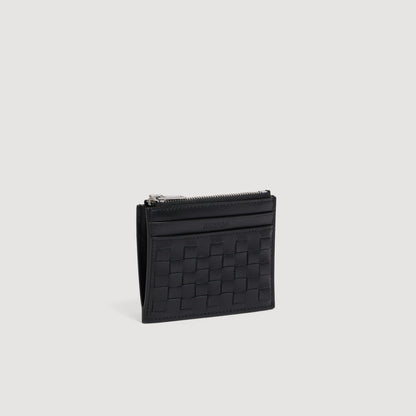 Zipper Woven Woven leather zip card holder Black
