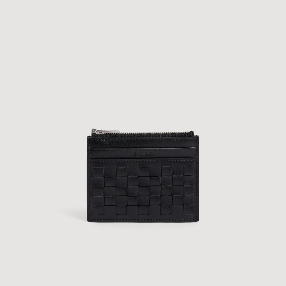 Zipper Woven Woven leather zip card holder Black