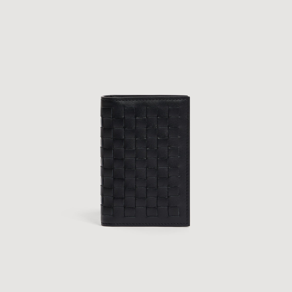 Folded Woven Braided leather card holder Black