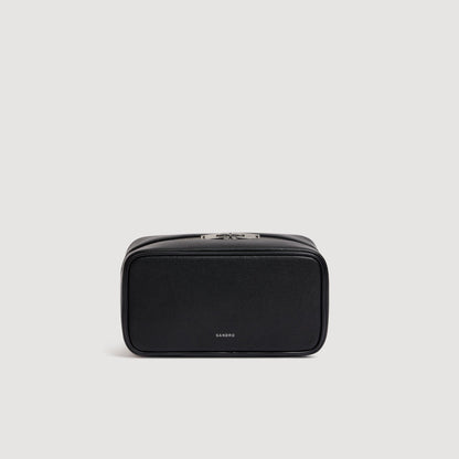 Wash Regrain Leather toilet bag Black
