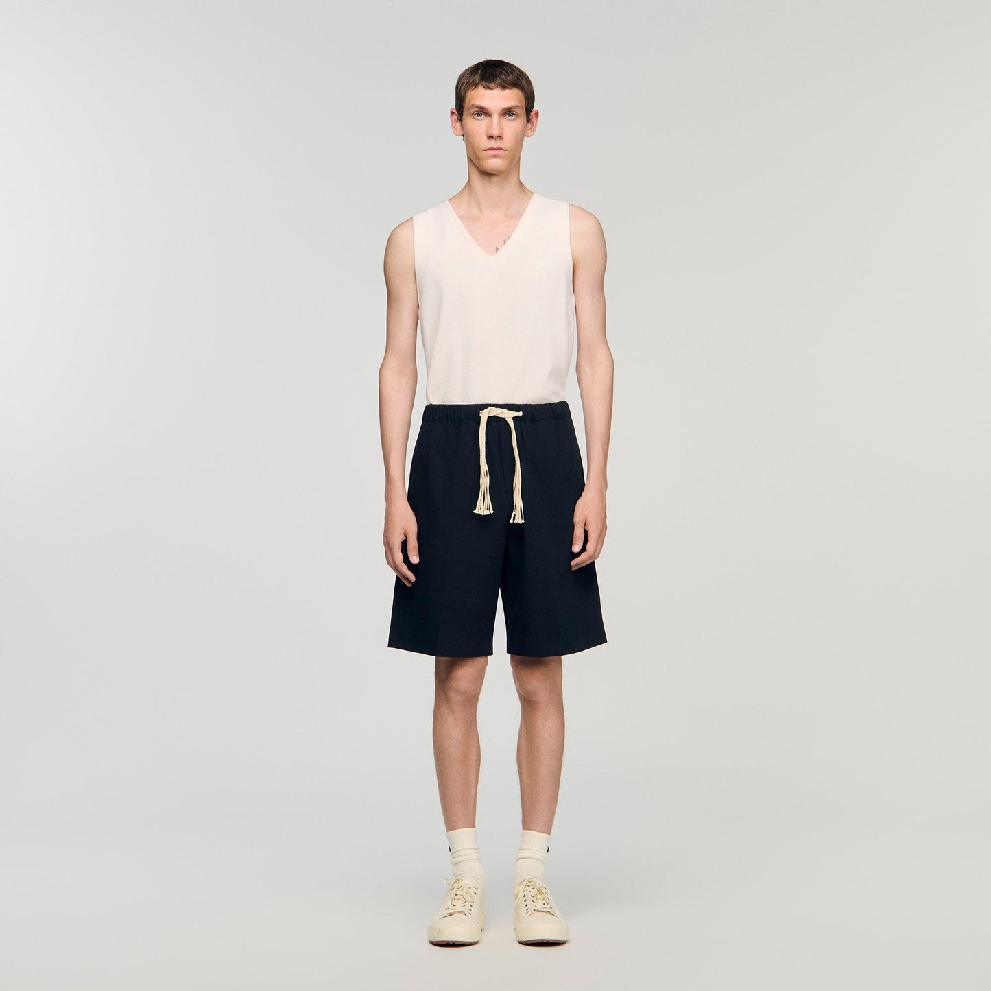 Rope Short Elasticated Waist Cotton Shorts Navy Blue